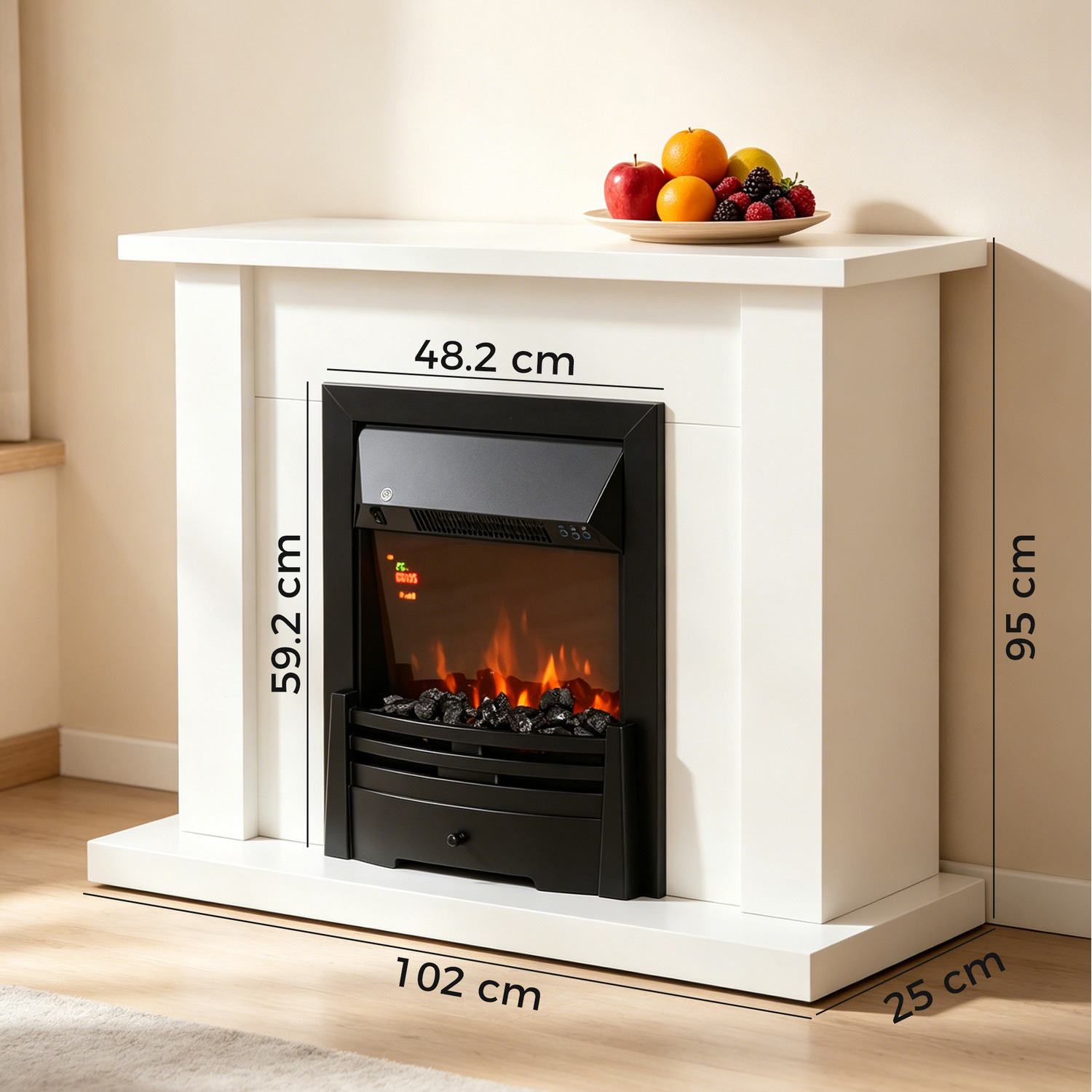 HOMCOM 1000W,2000W Electric Fire and Mantelpiece with LED Flames - White and black