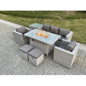 Rattan Garden Furniture Sets Gas Fire Pit Lounge Sofa Chair Dining Set