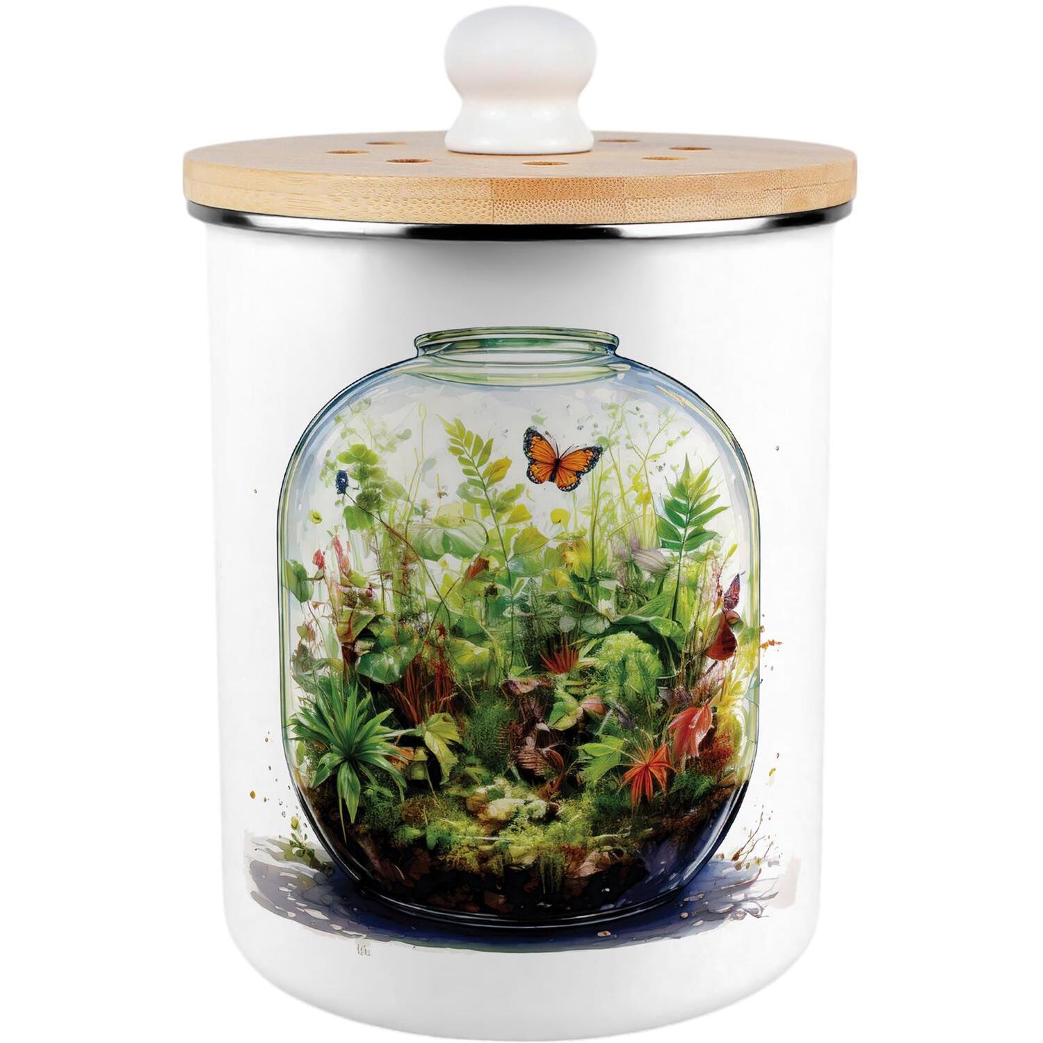 Purely Home Plant Terrarium Food Waste Caddy - Metal 2L Decorative Kitchen Compost Bin - Green