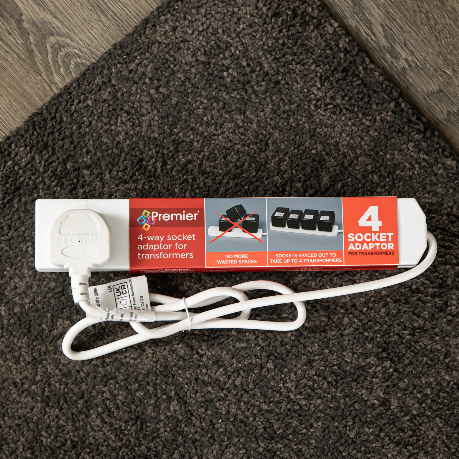 Samuel Alexander 4 Way Transformer Plug Extension Cable With 40Cm Lead Wire - White