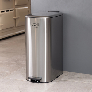 Charles Bentley 30L Slimline Rectangular Kitchen Pedal Bin Polished Steel