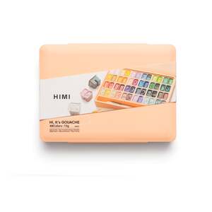 HIMI Jelly Cup Gouache Set 48 Paint Colours 3 Brushes Pallete, Peach Fuzz Case