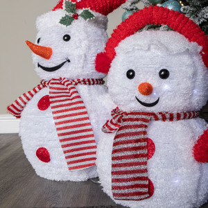 70cm Set of 3 Light up Foldable Cloth Christmas Snowmen with 130 White LEDs