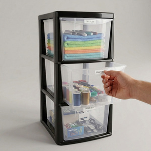 3-Drawer Black Storage Tower with Clear Organizers