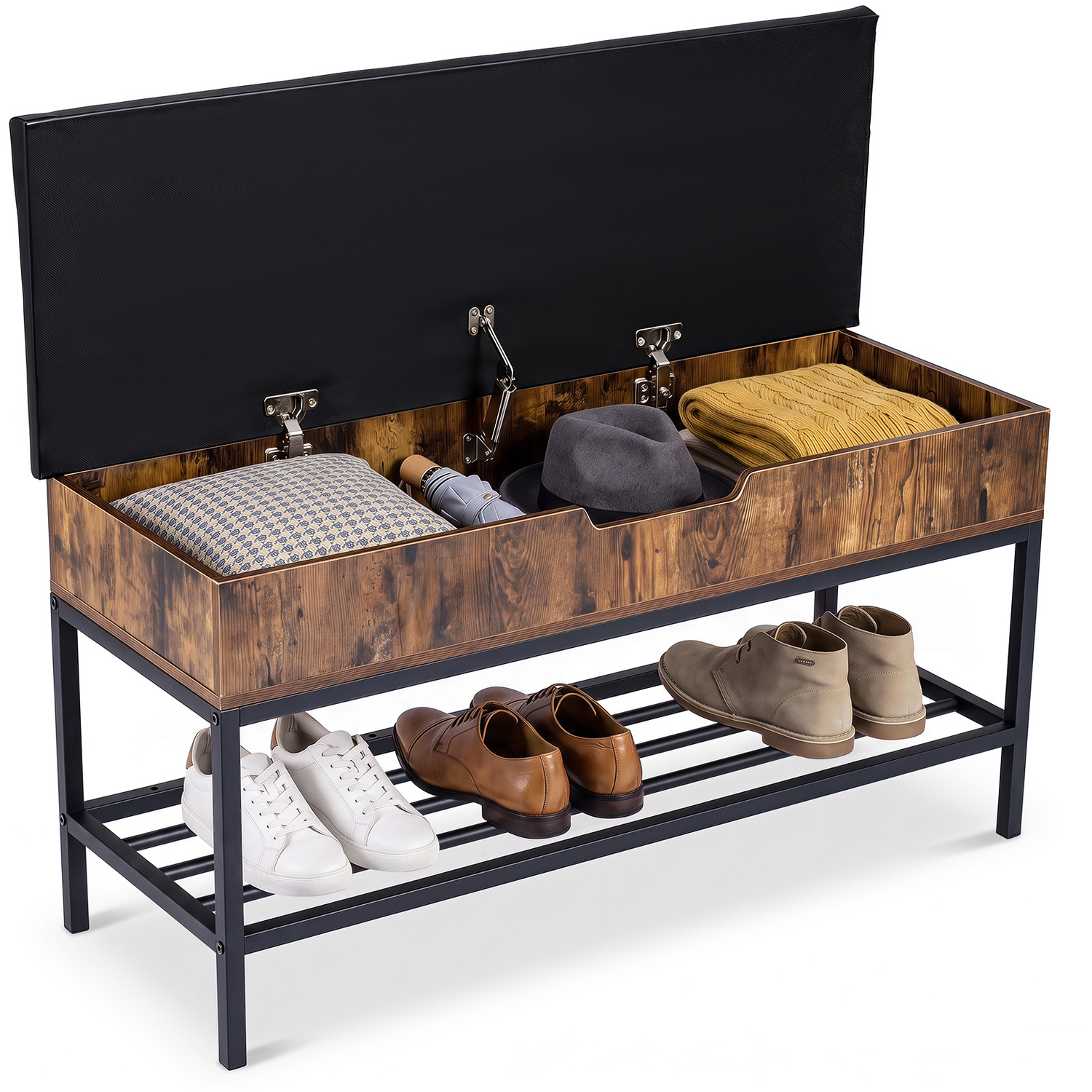 Costway 100 Cm Shoe Storage Bench With Shelf And Lift Top - Brown