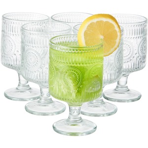 Eden & Willow Set of 6 Embossed Stemmed Glass Wine Goblets 250ml