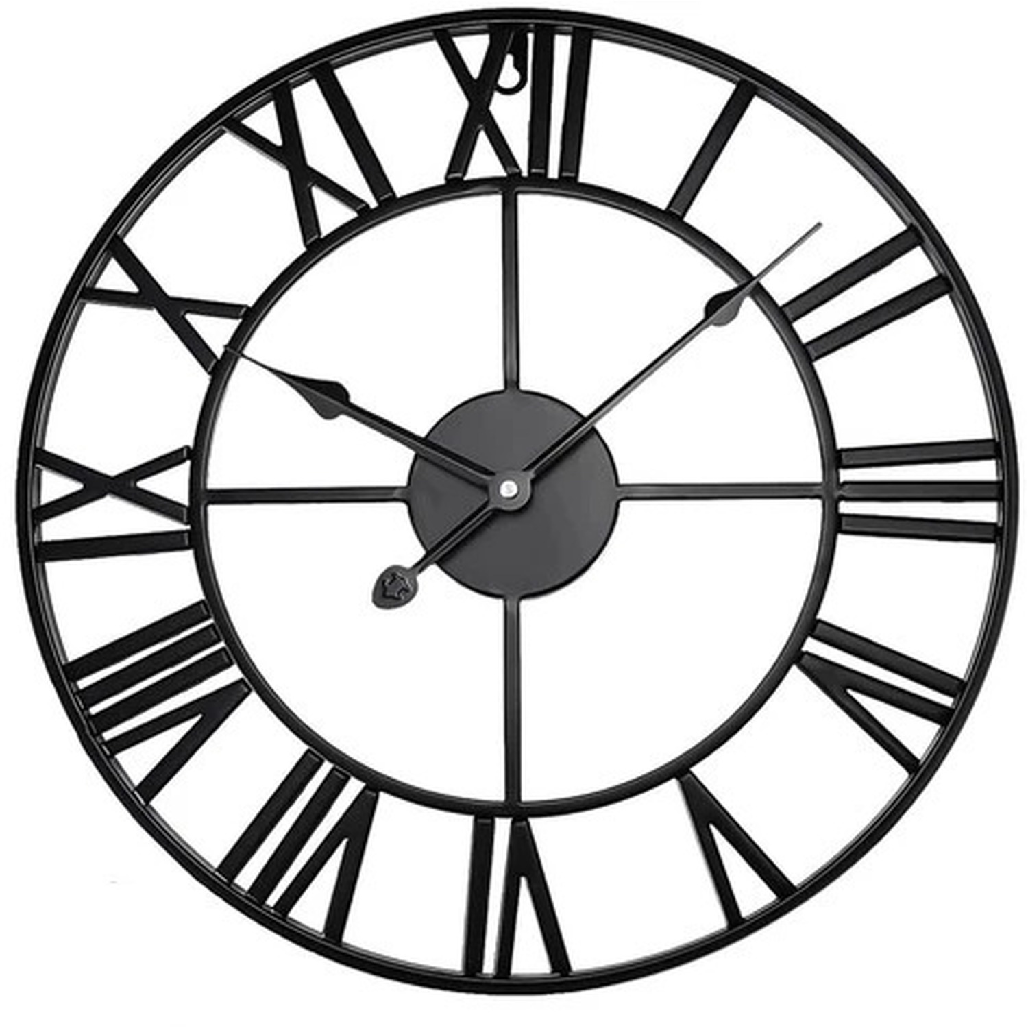60CM Large Skeleton Metal Roman Wall Clock - Black
