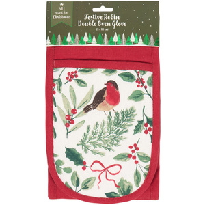 Festive Robin Double Oven Glove