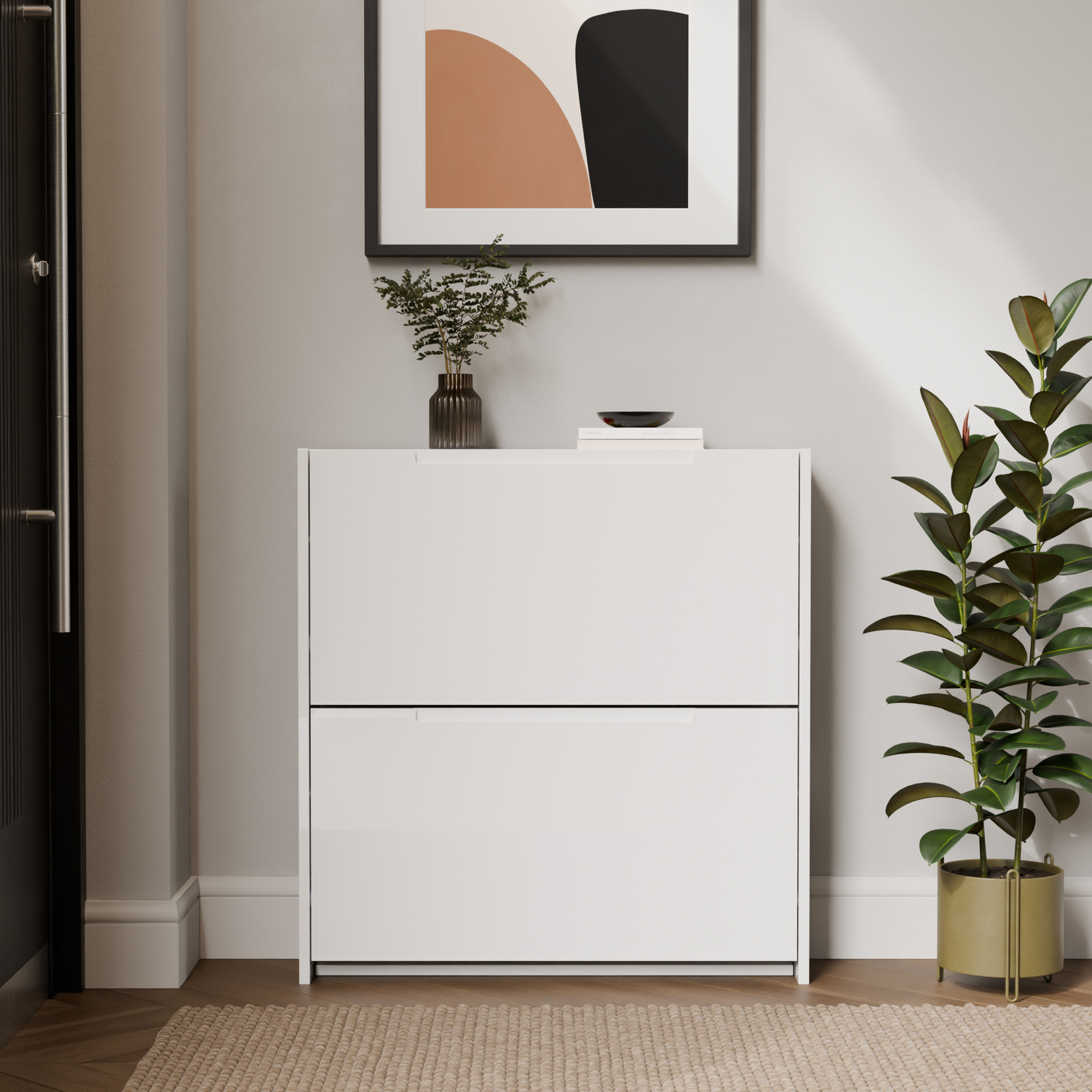 Gfw Narrow High Gloss 2 Tier Shoe Cabinet - White - Image 4