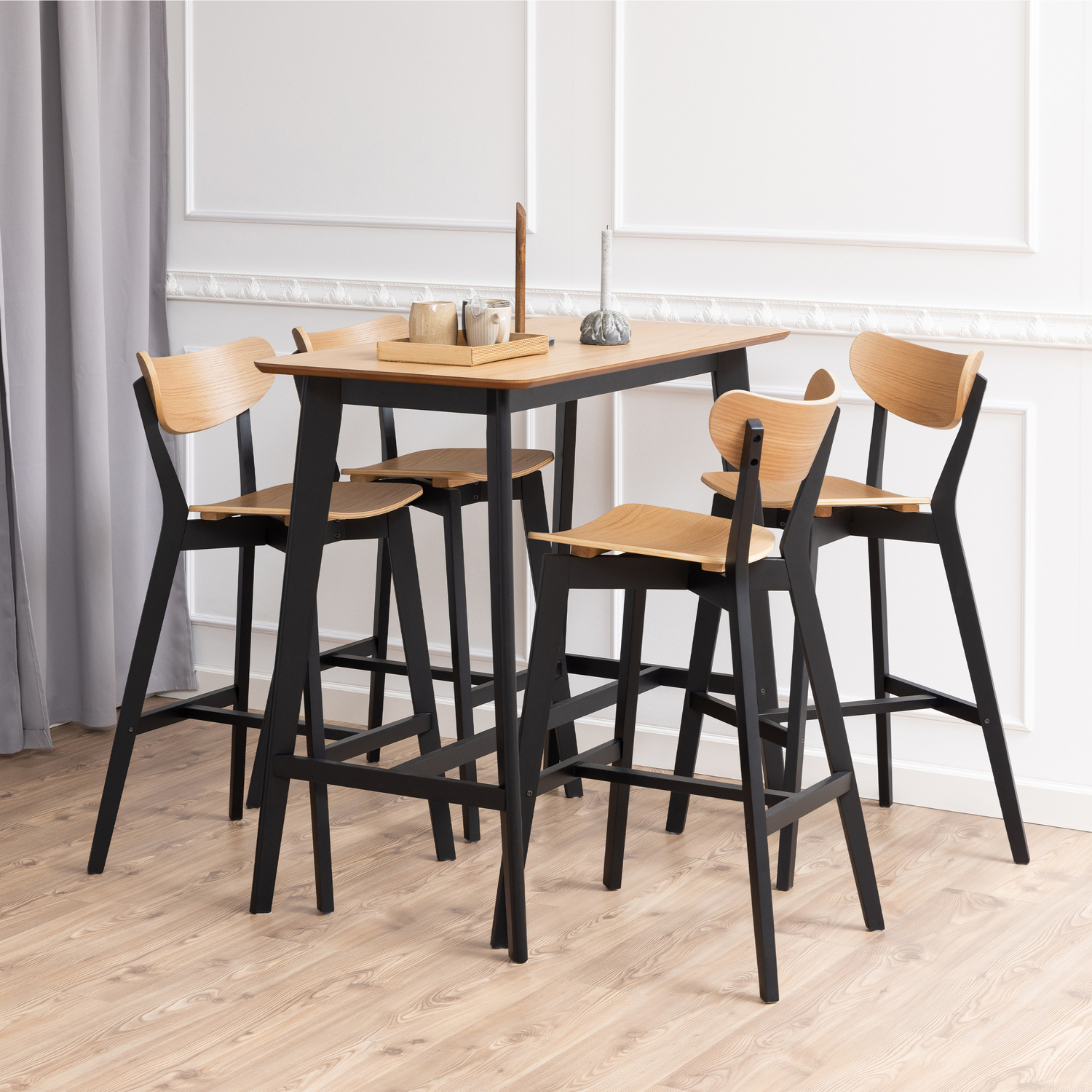 B&Q - Roxby Bar Table Included 4 Roxby Bar StoolBlack And Oak - Image 3