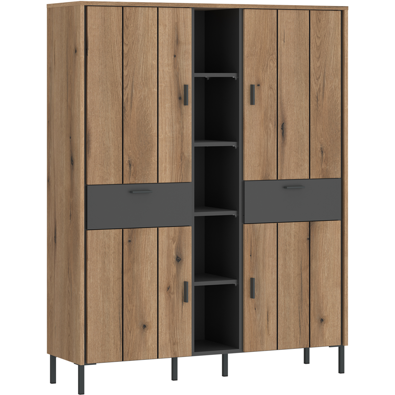 Furniture To Go Arundel Wardrobe 4 Door 2 Drawer In Oak/Grey - Oak