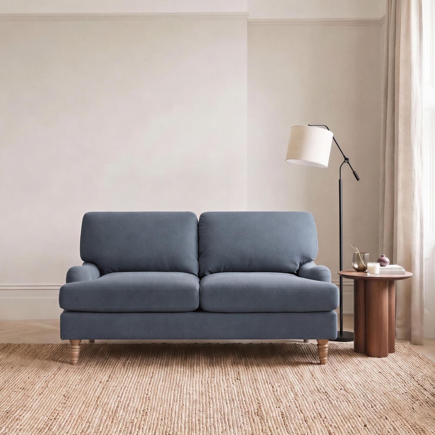 Furniturebox Uk Bernie Blue Chenille Fabric 2 Seater Sofa