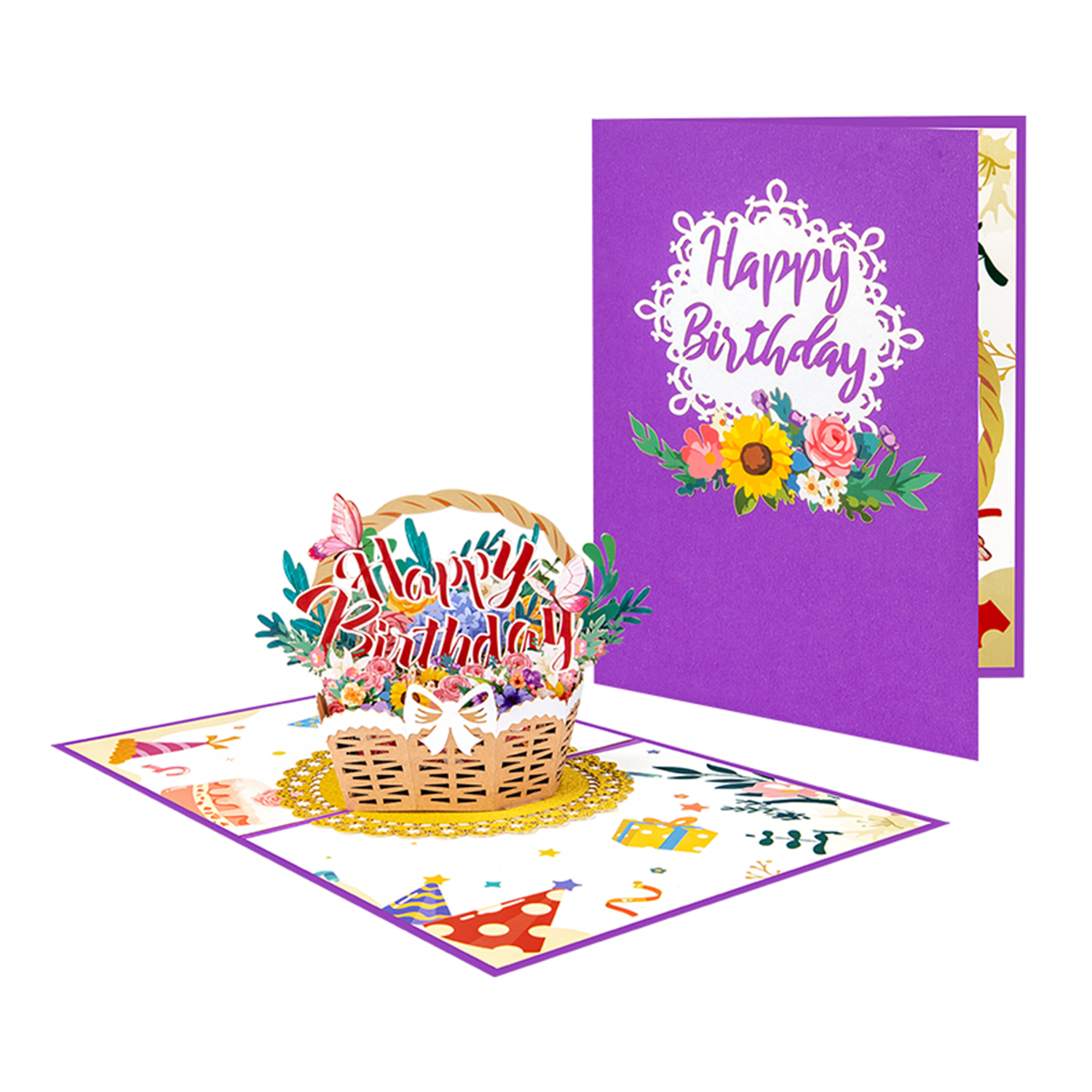 Bloom & Cheer 3D Birthday Basket Pop Up Greeting Card - Image 2