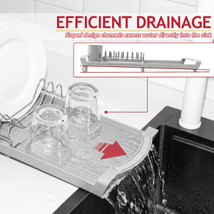 SPARES2GO Compact Expandable Stainless Steel Dish Drainer Extendable Length Sink Drying Rack (Grey)