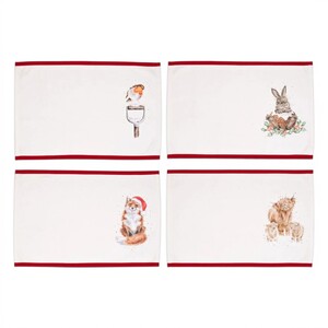 Wrendale Designs Set of 4 Christmas Illustrated Fabric Placemats