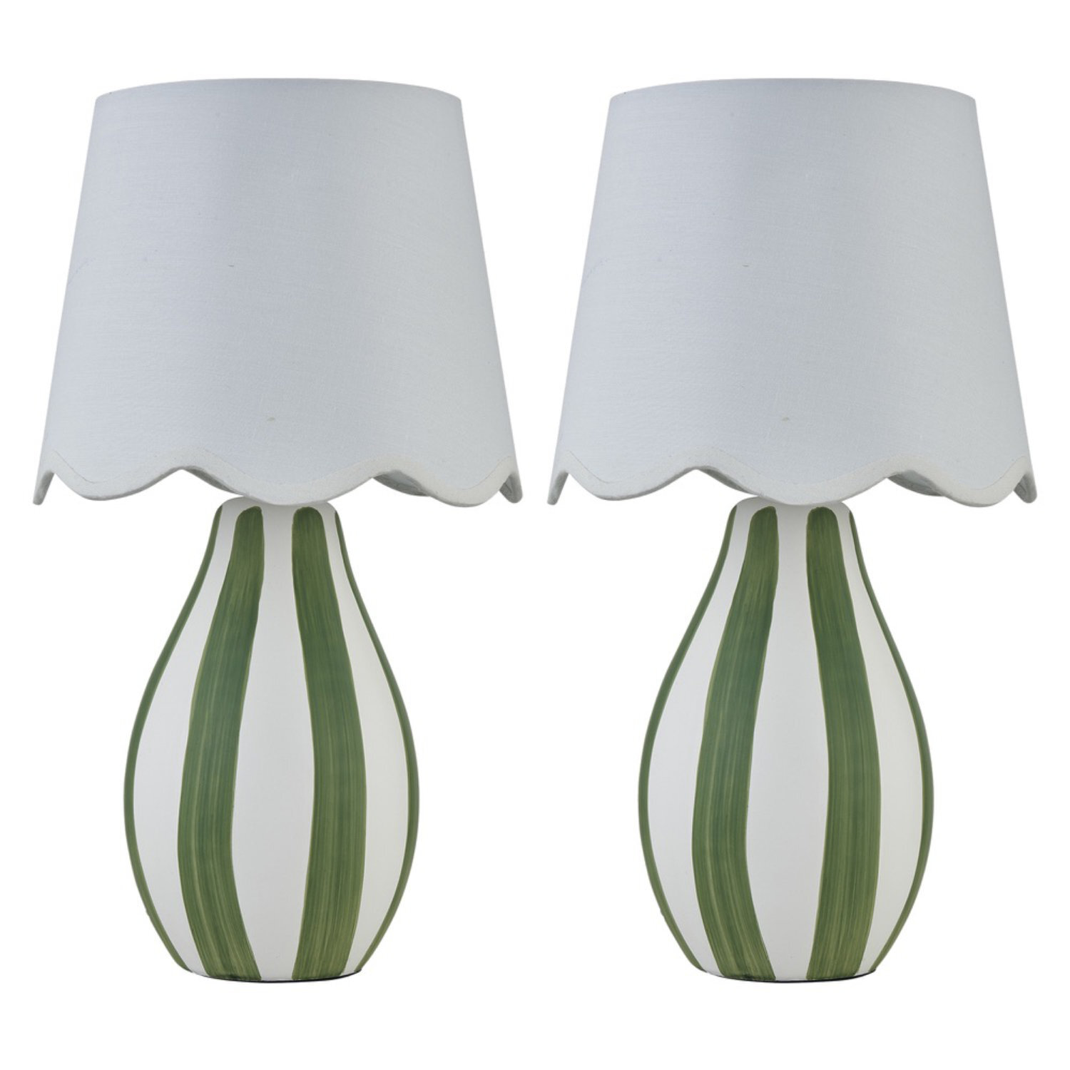 First Choice Lighting Set Of 2 Connie Green And White Stripe Ceramic Table Lamps - Green & White