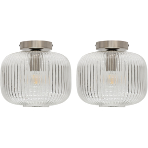 Set Of 2 Batley Large Clear Ribbed Glass Satin Nickel Ceiling Lights