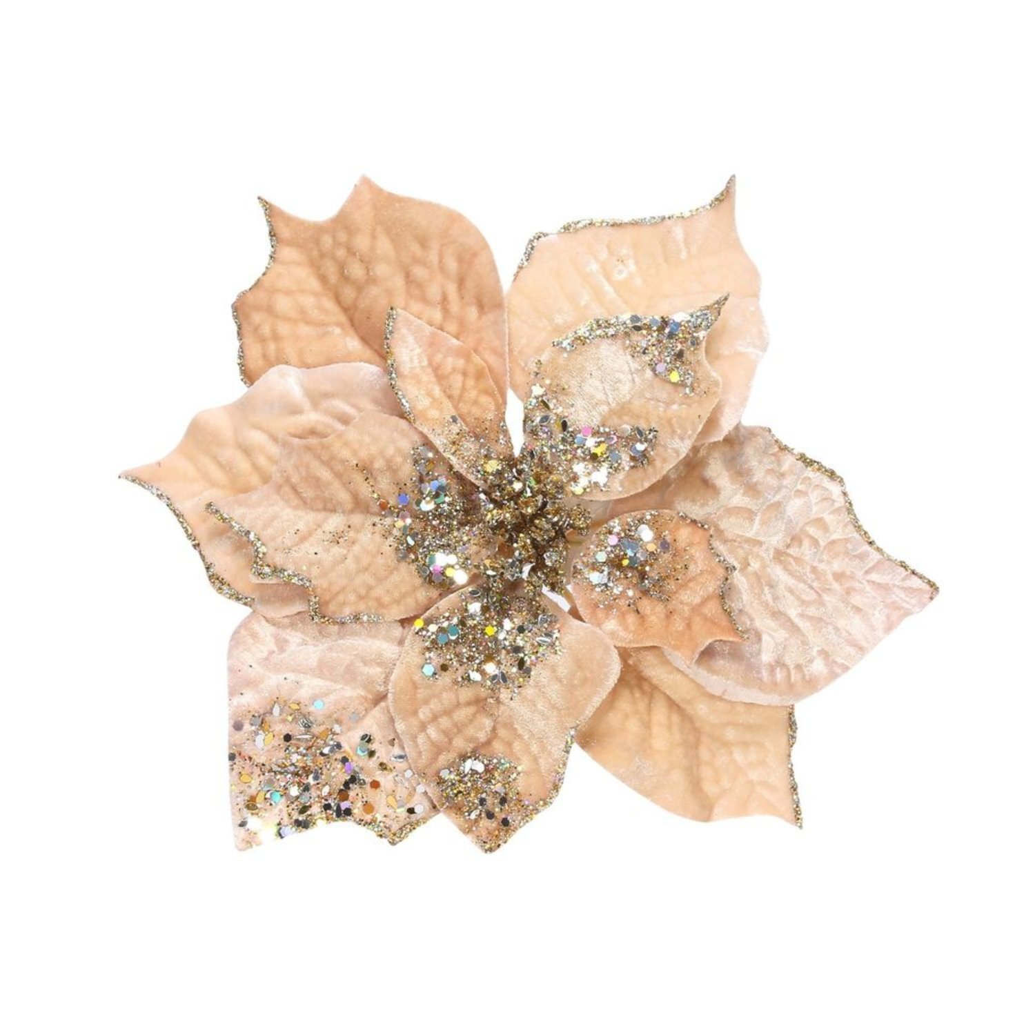  - Champagne Velvet Poinsettia With Clip Dia25CmPeach - Image 3