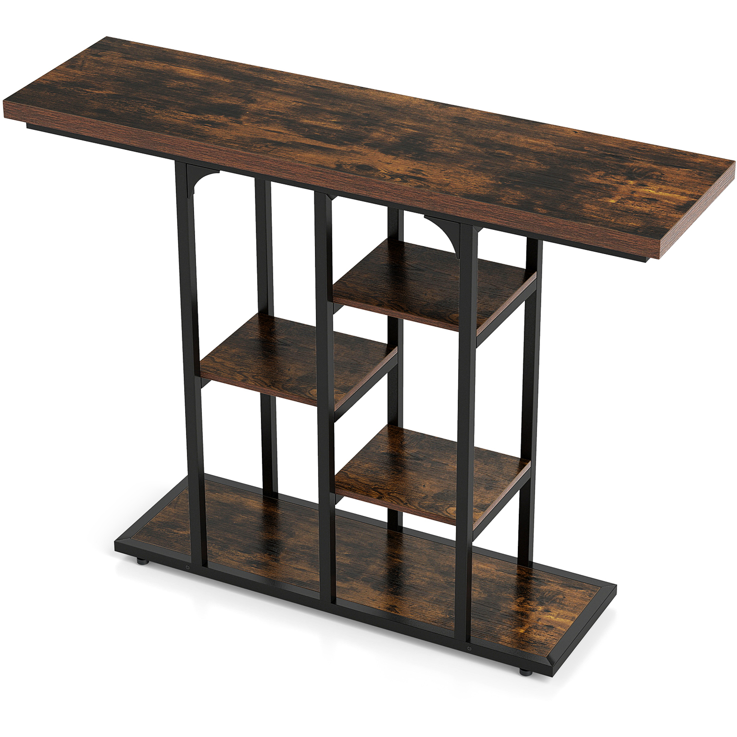 Costway 109 Cm Console Table With Storage Shelves - Brown
