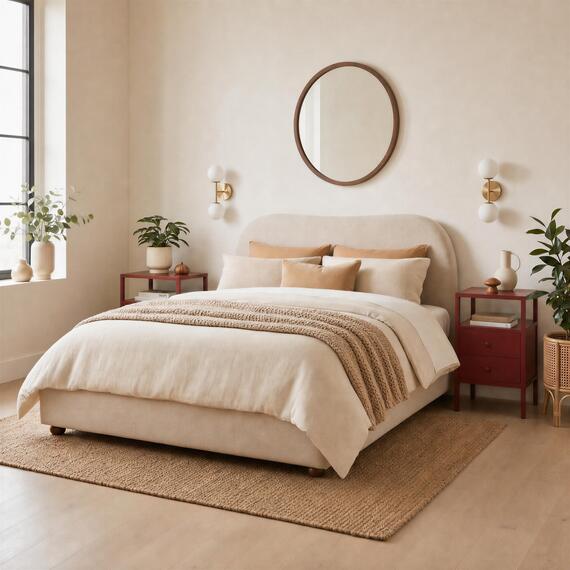 Mabel Cream Fabric Ottoman Bed Frame