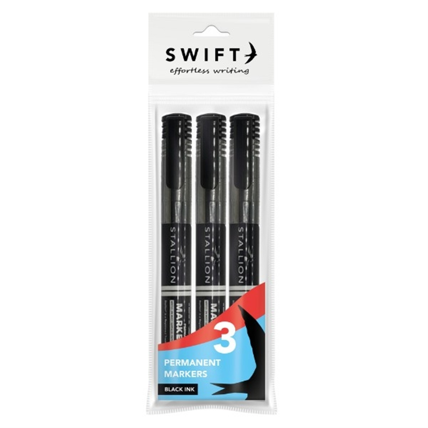 Martello Pack Of 3 Black Permanent Markers - Blue