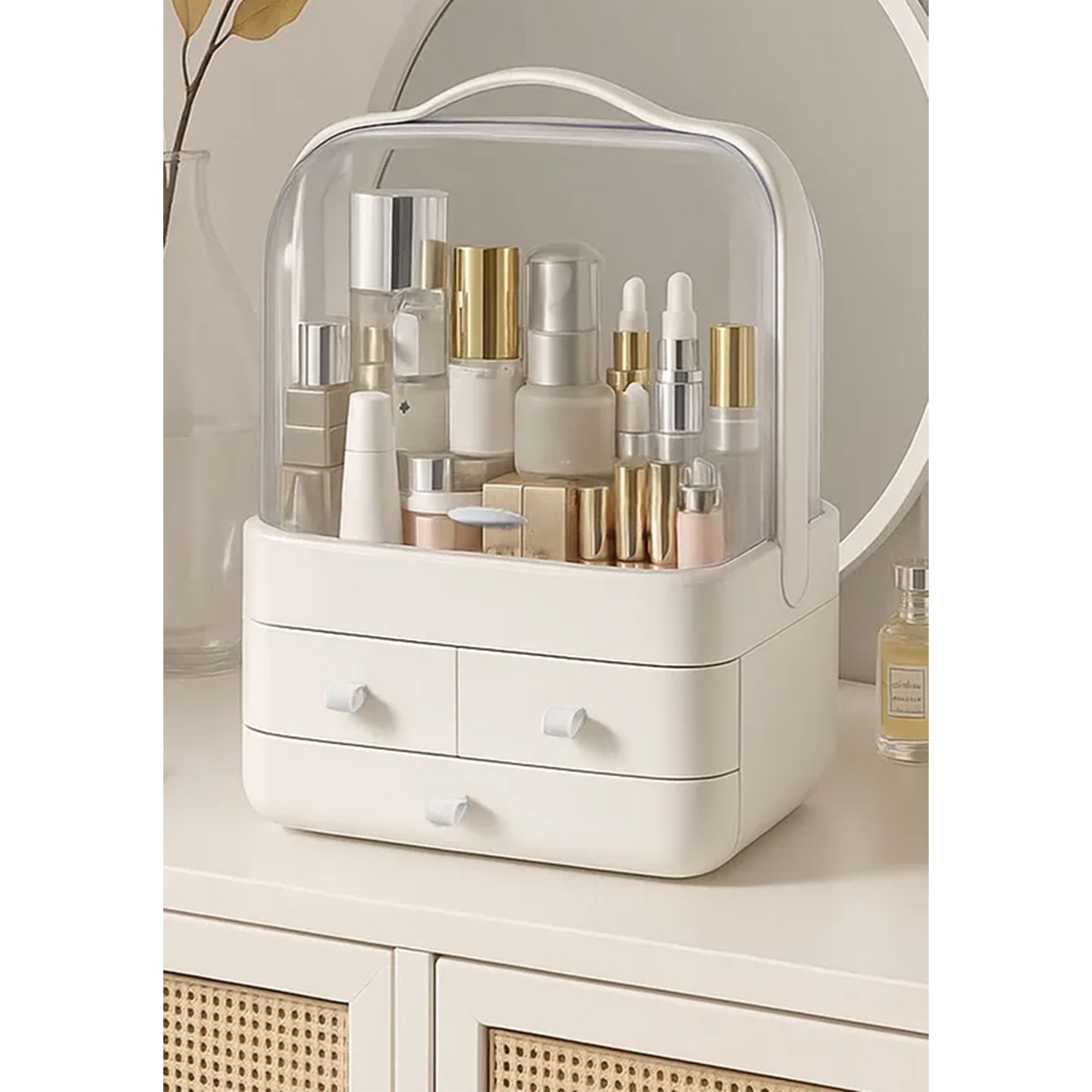 Dragodirect Acrylic Makeup Organizer Cosmetic Storage Box For Brushes Accessories - White