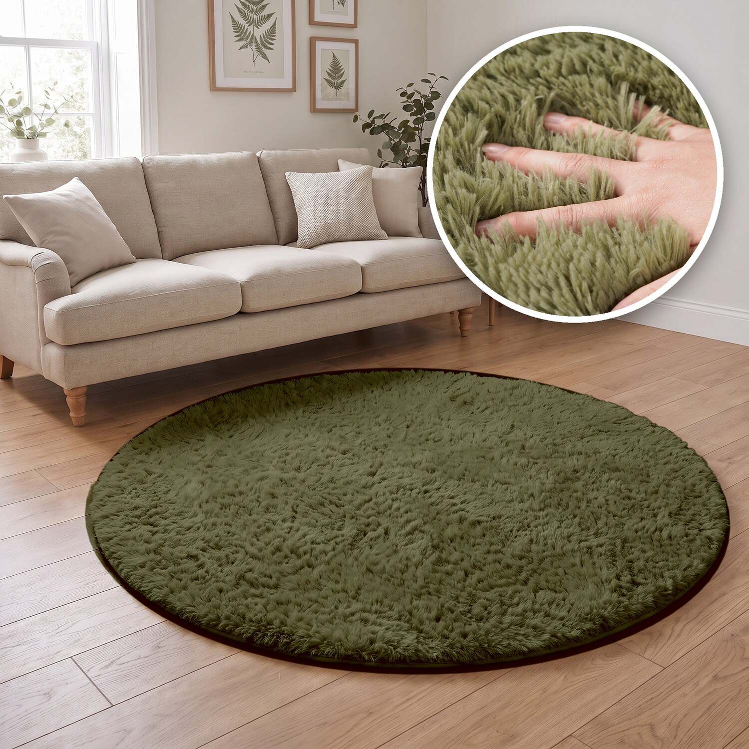 The Rugs Lush Shaggy Olive Green Rug - Olive Green / 80Cm / 0.13Kg