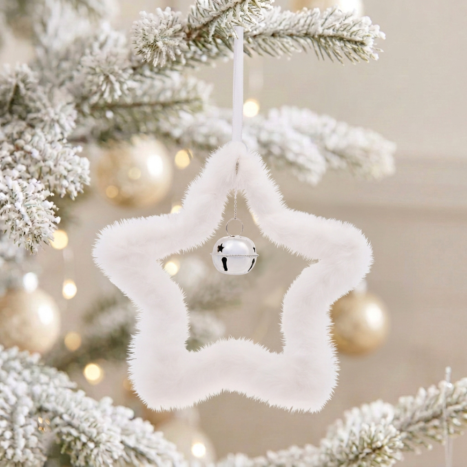 Nordic Noel Fluffy Hanging Star Halloween Decoration in White for Christmas Tree Displays - Image 3