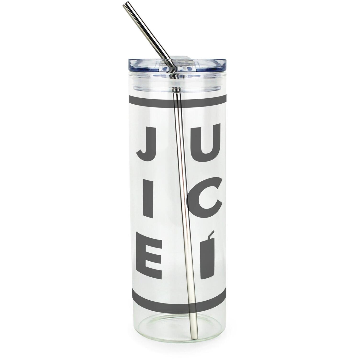 Purely Home Minimalist Juice Clear Glass Travel Flask With Straw