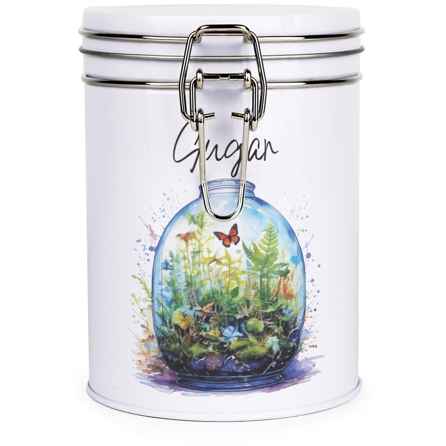 Plant Terrarium Sugar Canister - Metal Clip Lid Kitchen Storage Gift - Image 2