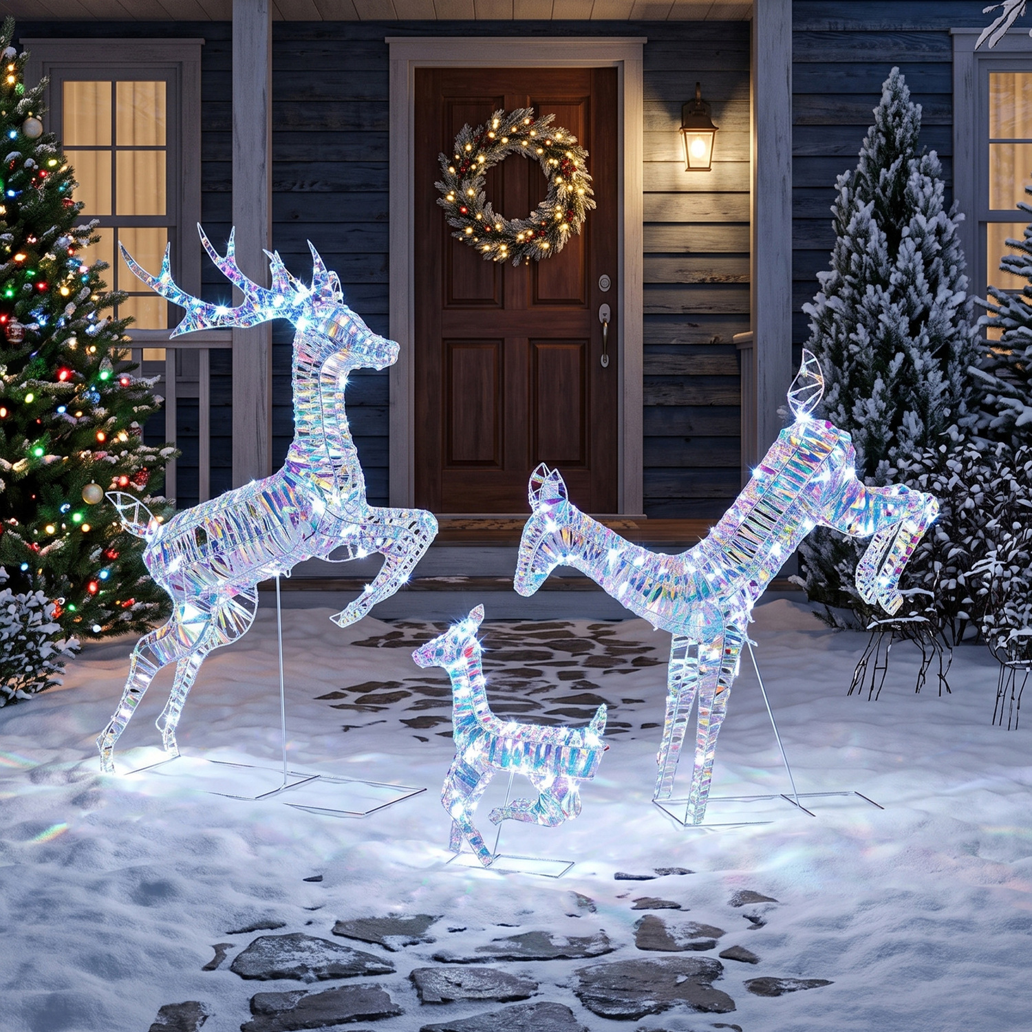 Outsunny Unisex White 3-Piece Christmas Lighted Reindeer Family Set For Outdoor In | : 120 Cm - Image 2