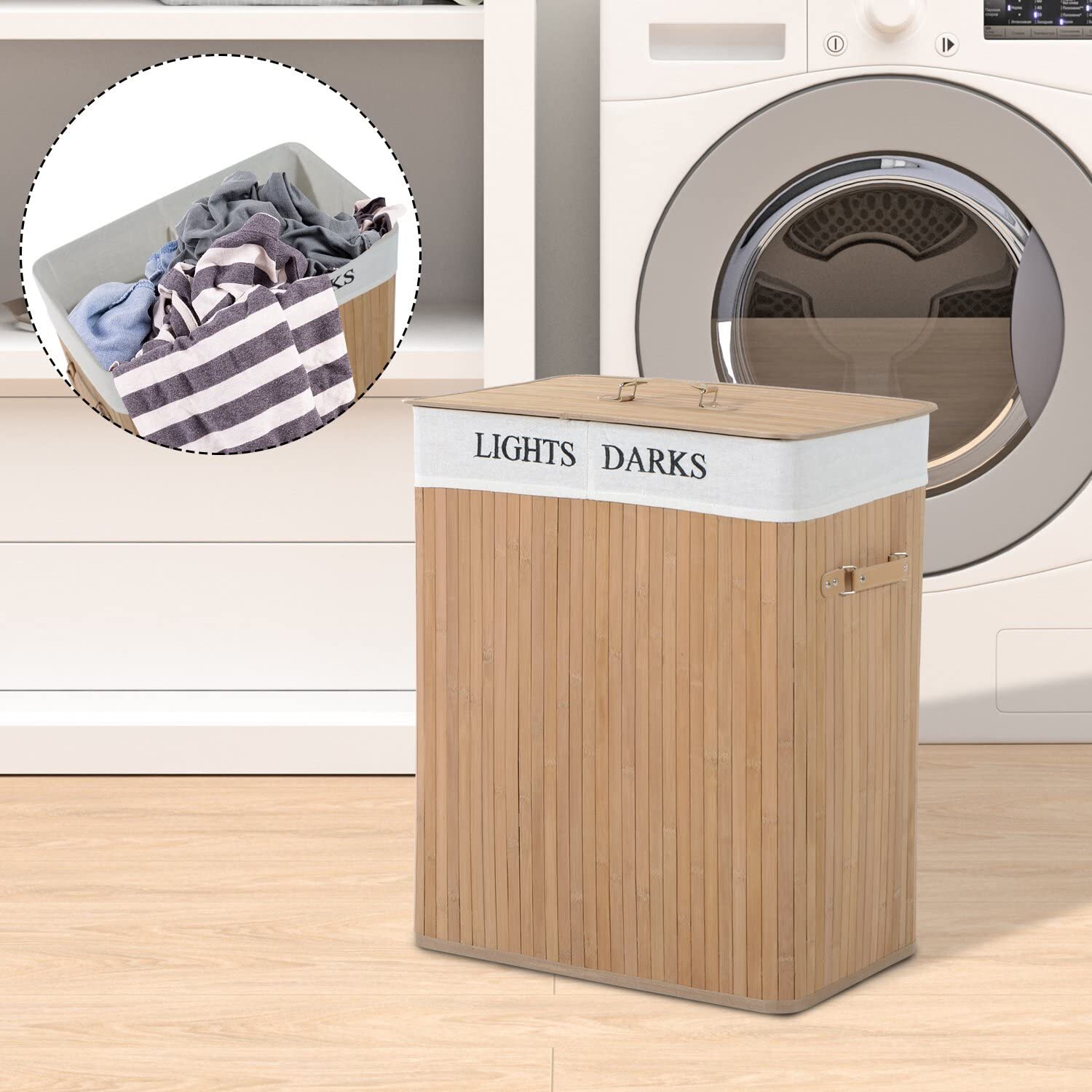 HOMCOM Bamboo Laundry Hamper - Bamboo