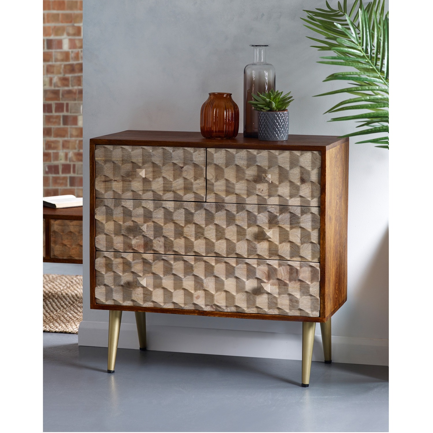 Ih Design Cnc Retro Chest Of 4 Drawers - Two-Tone