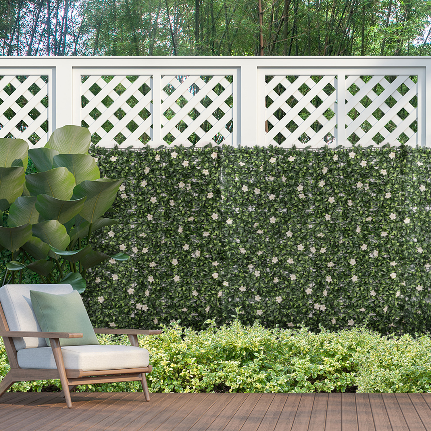 Outsunny 50cm x 50cm 12PCS Artificial Boxwood Wall Panels  - Green, White