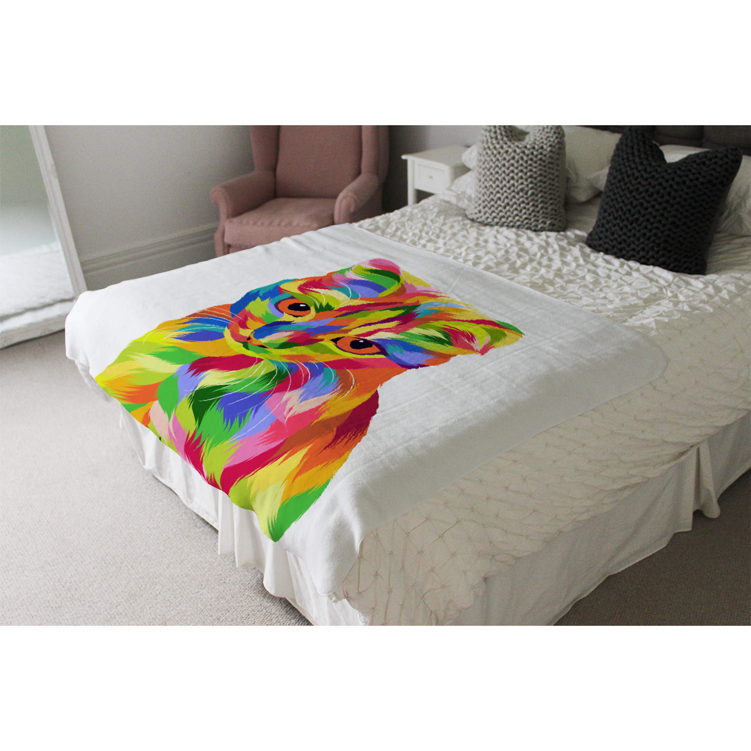 Animal Cat Illustration Pop Art Blanket - Green