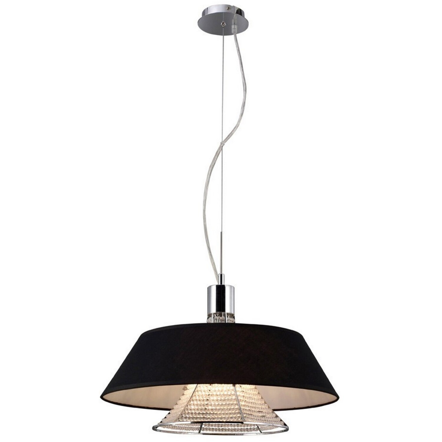 Davina Ceiling Pendant with Black Shade 3 Light Polished Chrome, Crystal - Polished Chrome