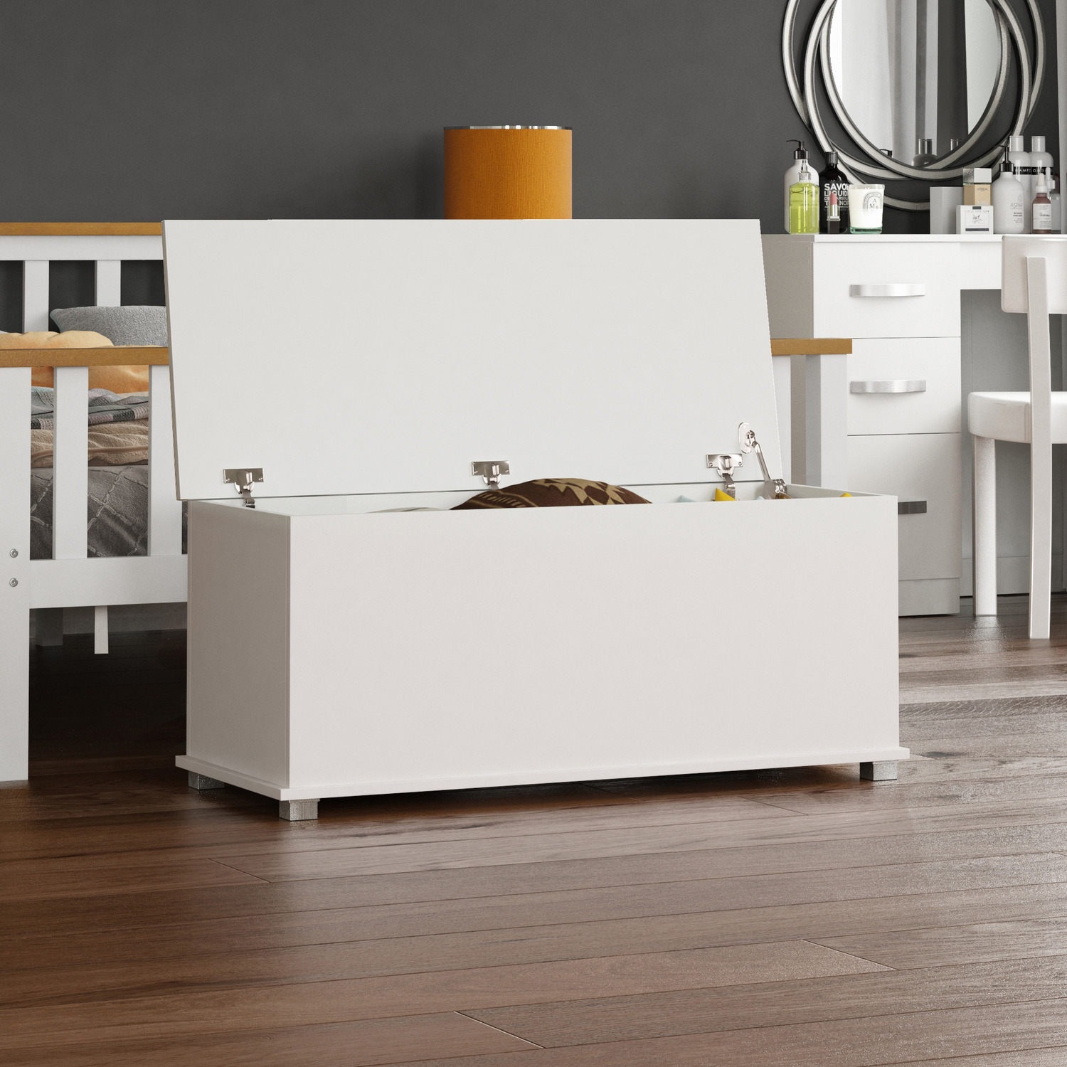 Leon Storage Ottoman - White