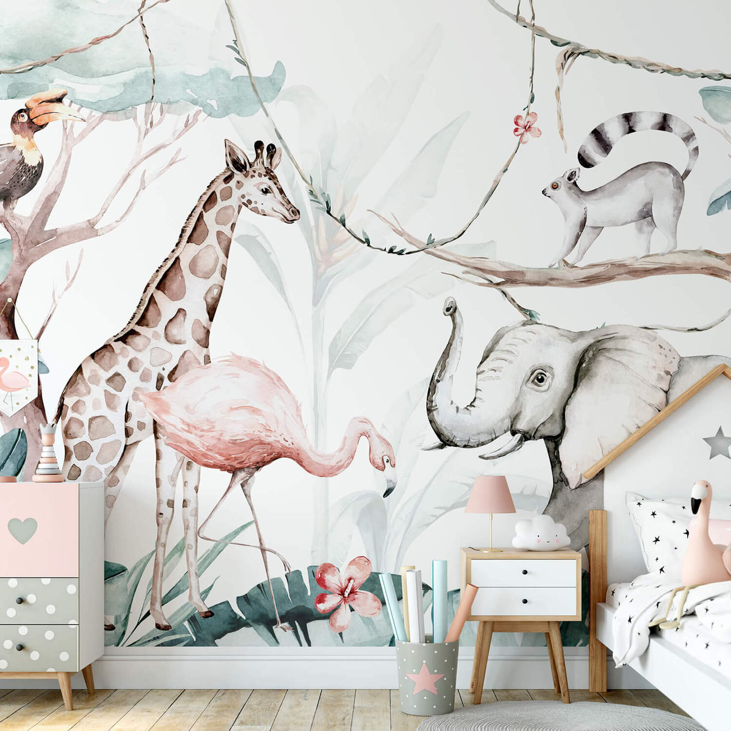 Jungle Animal Friends Wall Mural - Yellow