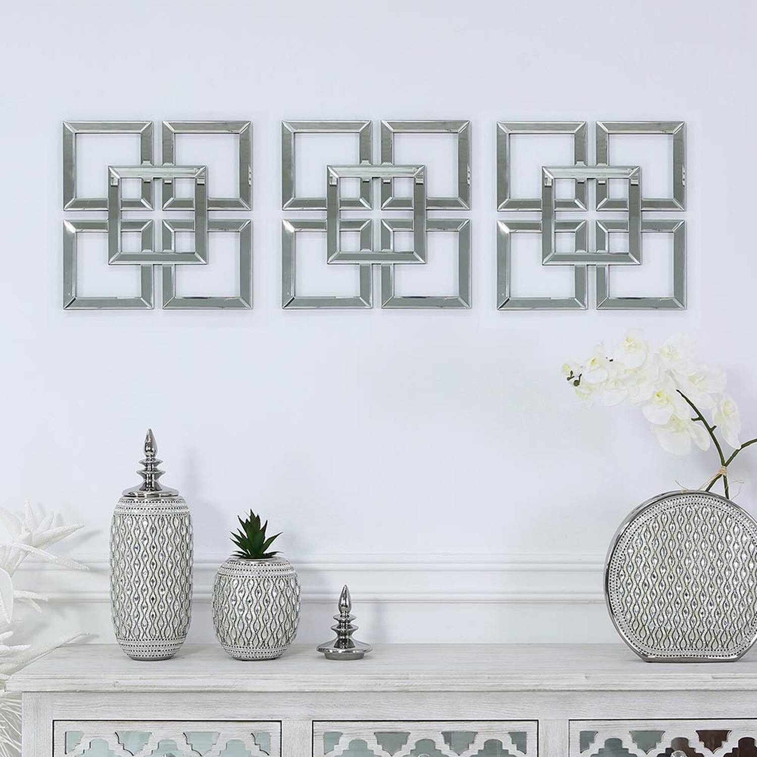 Vanity Living - Set of 12 Geometric 40x40 cm Accent Wall Mirror - White thumbnail
