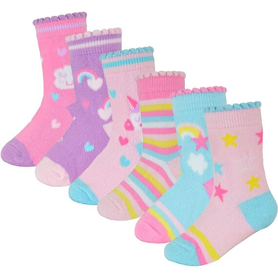 6 Pack Baby Girl Soft Cotton Unicorn Design Socks