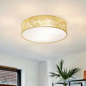 Eglo Viserbella Ceiling Light - Champagne Fabric Shade Textured Gold Finish