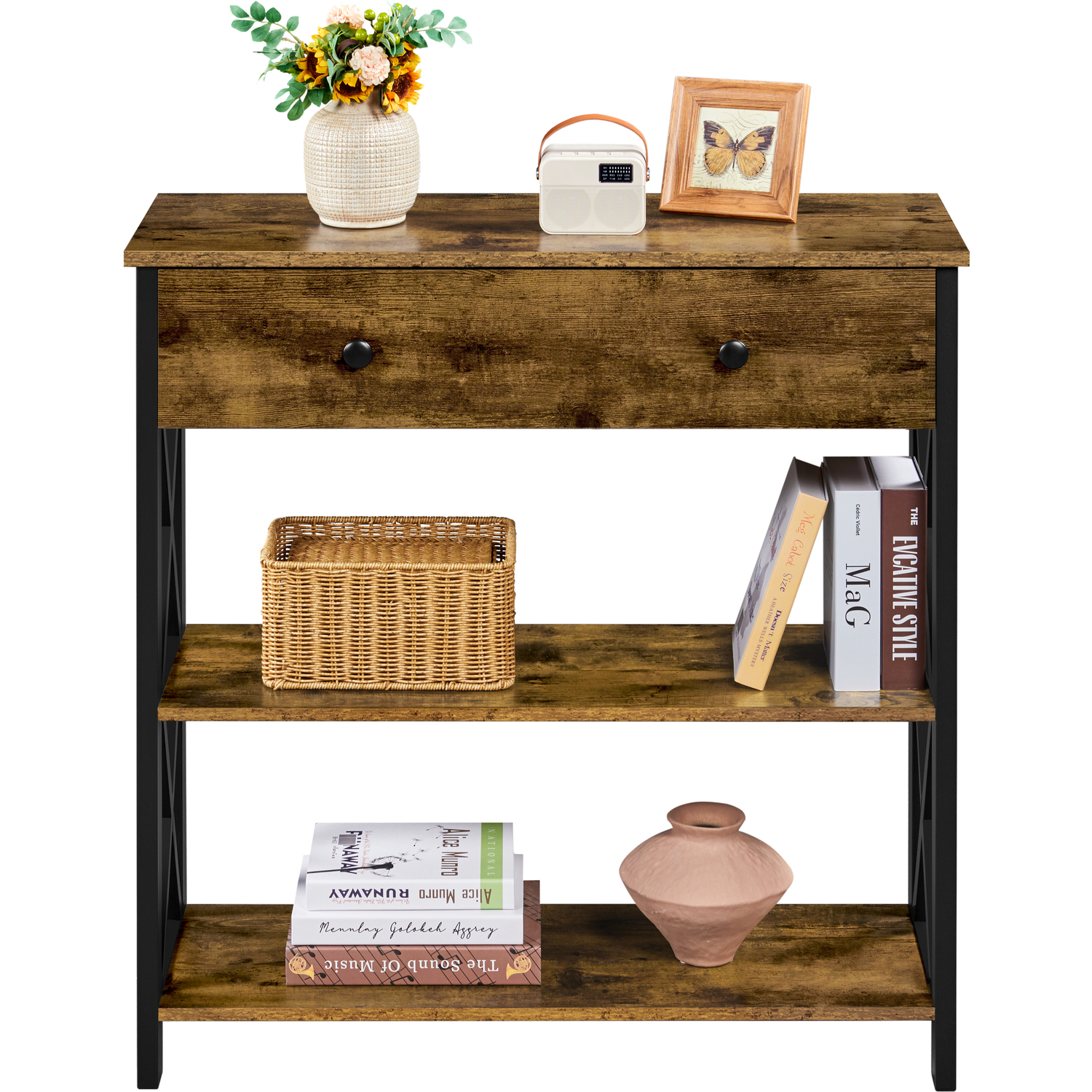 Wooden Console Table With 1 Drawer - Rustic Brown