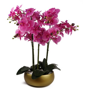 Artificial 60 cm White Orchid with Marble-Effect Ceramic Planter
