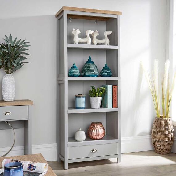 Home Source Avon 1 Drawer Bookcase Display Shelving Storage Unit - Grey