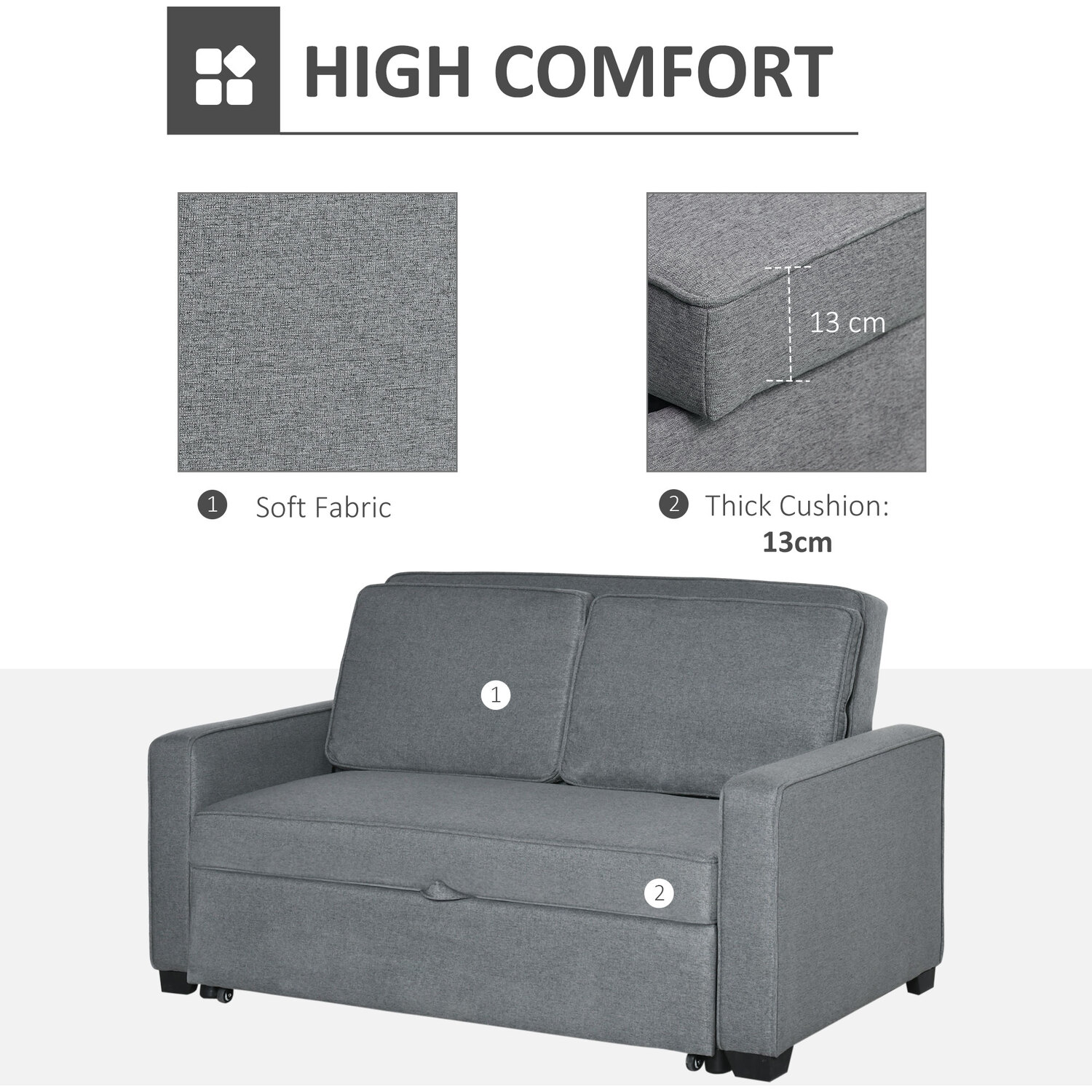 HOMCOM 2 Seater Sofa Bed with Adjustable Backrest