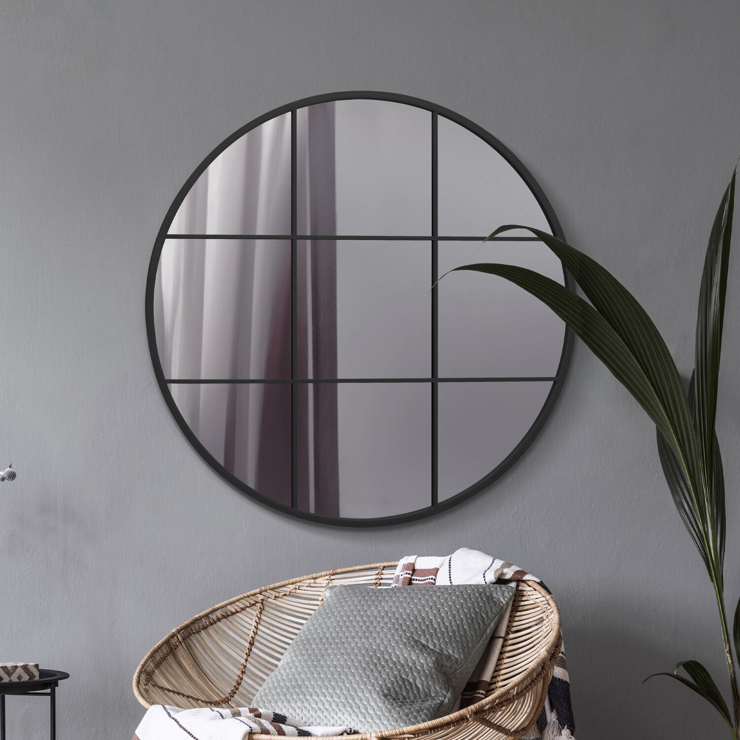 MirrorOutlet - Circulus Metal Framed Round Circular Window Wall Mirror - Black / 100cm thumbnail
