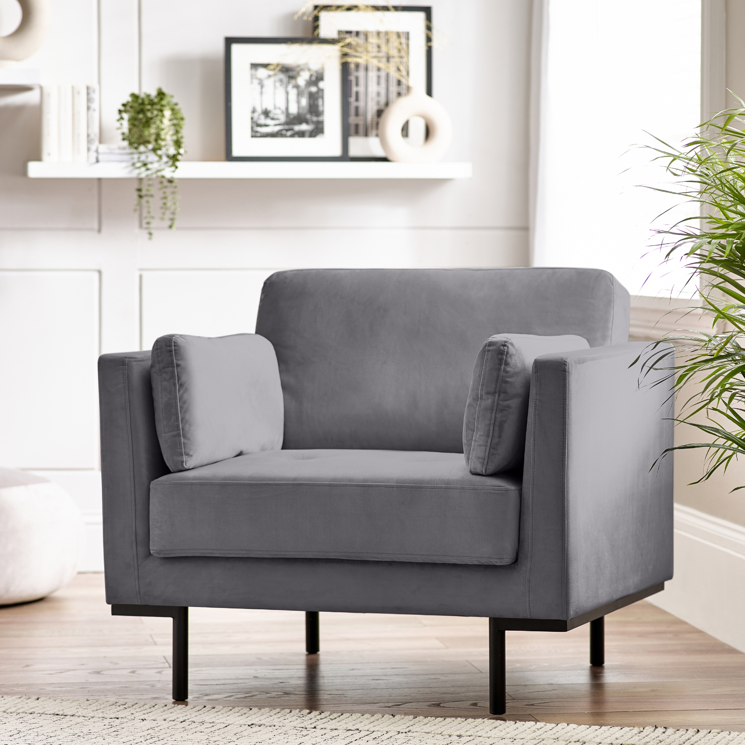 FurnitureboxUK - Evelyn Living Room Velvet Fabric Sofa - Grey / 1 thumbnail