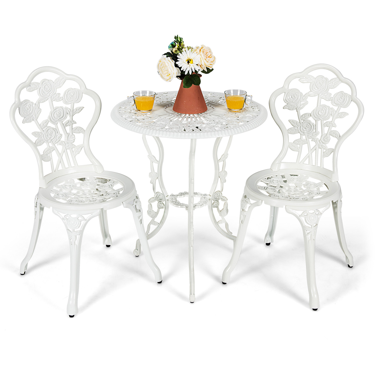 Garden Bistro Dining Table Chair Set - White