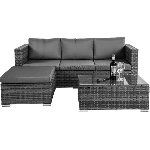 3-Piece Grey Corner Sofa Garden Rattan Set