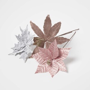 Homescapes Artificial Set of 3 Pink Poinsettia Single Stem Decorations